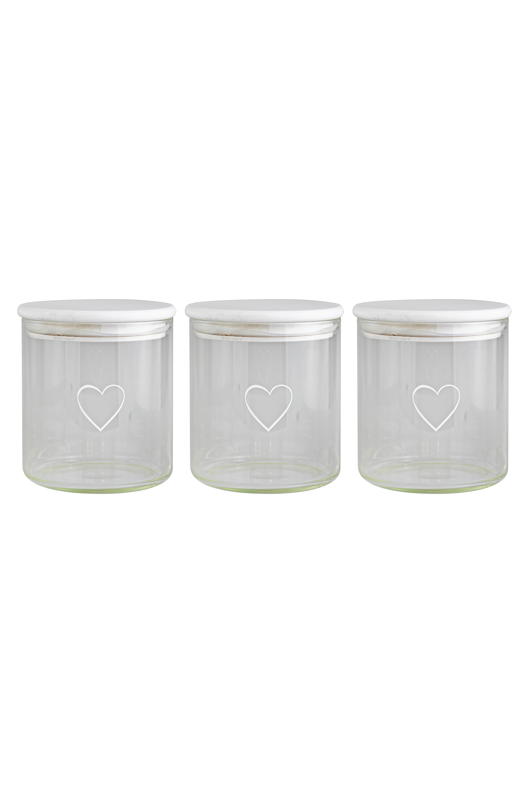 Set 3 Glass White Heart Bamboo Storage Jars -White lid 600ml | Pretty Little Home