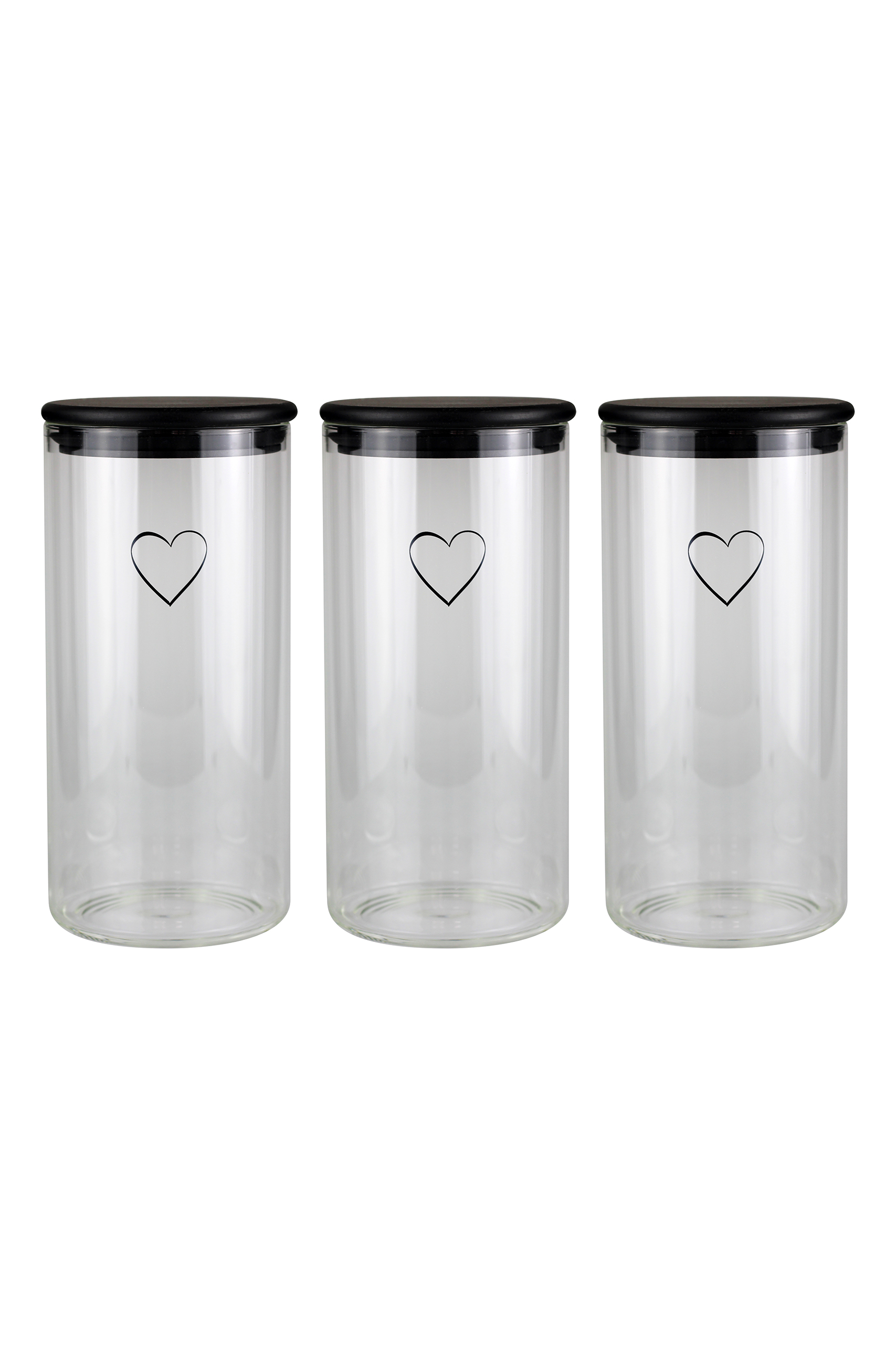 Set 3 Glass Black Heart Bamboo Storage Jars - Black lid 1400ml | Pretty Little Home