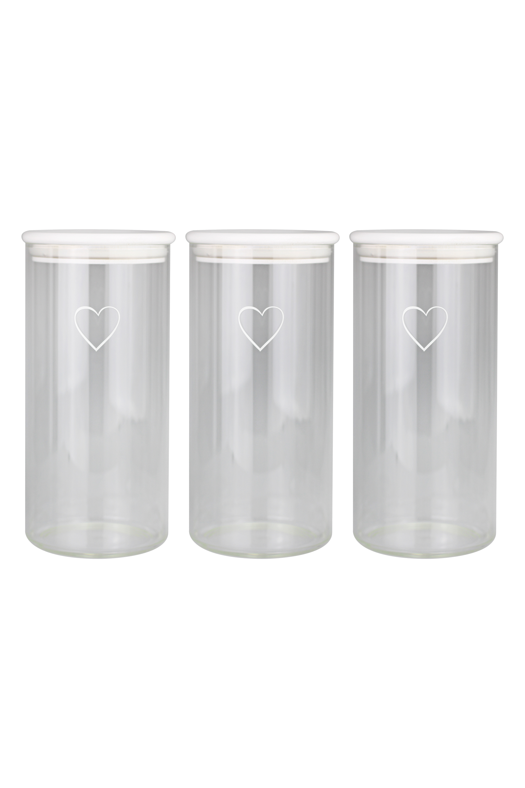 Set 3 Glass White Heart Bamboo Storage Jars - White Lid 1400ml | Pretty Little Home