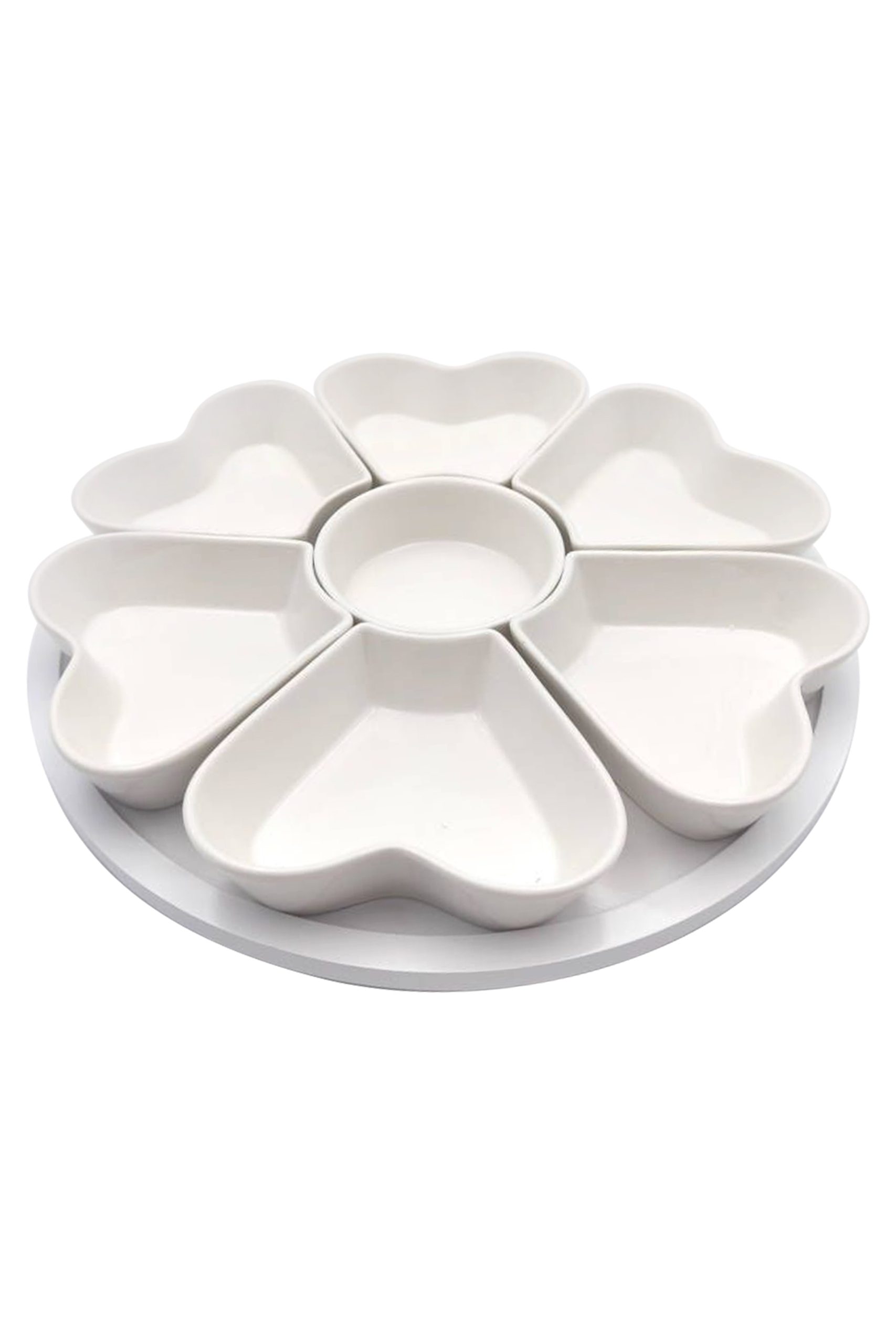 7 Pc Lazy Susan Heart Snacking Station - White | Pretty Little Home