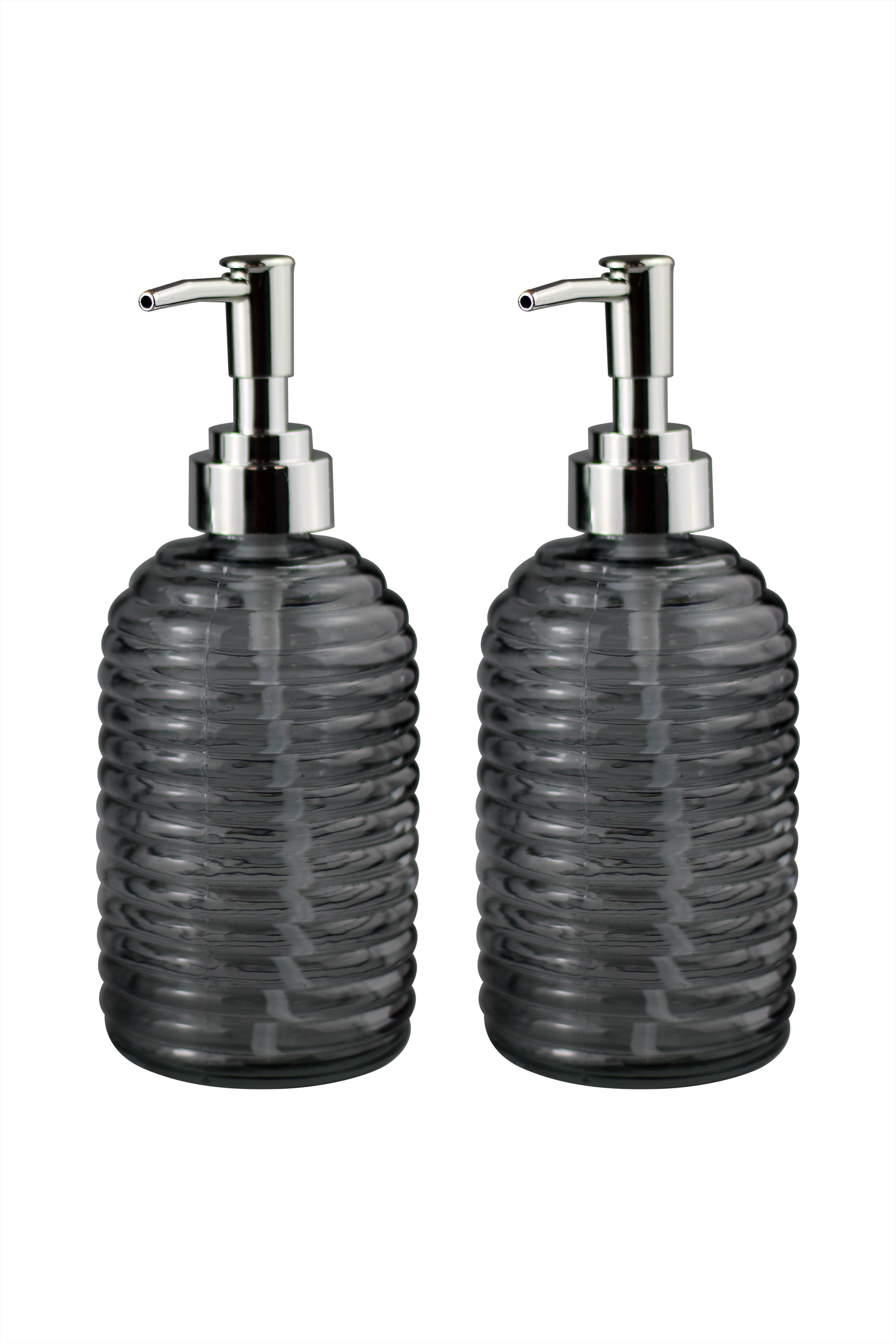 Smoked Rippled Glass Soap Dispensers - Silver Pump | Pretty Little Home