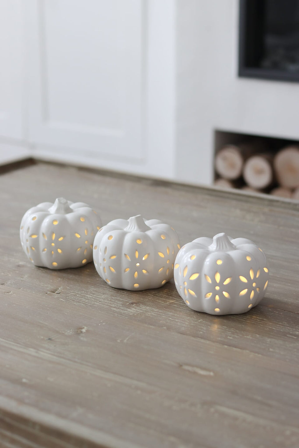 Small Led Pumpkins Set of 3 Medium LED Ceramic Pumpkins | Pretty Little Home