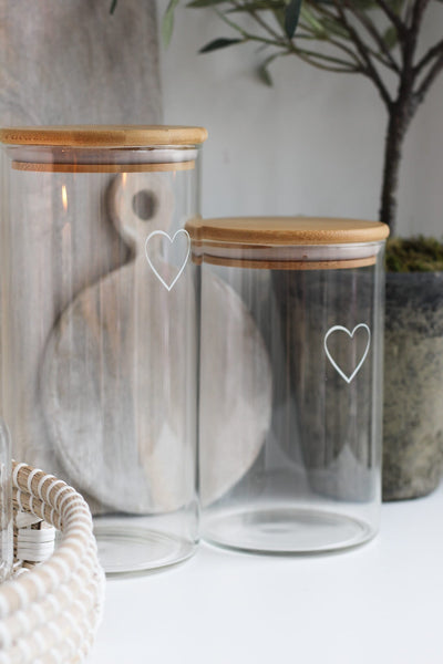 Set Bamboo Storage Jars Single HeartNatural lid 1400ml